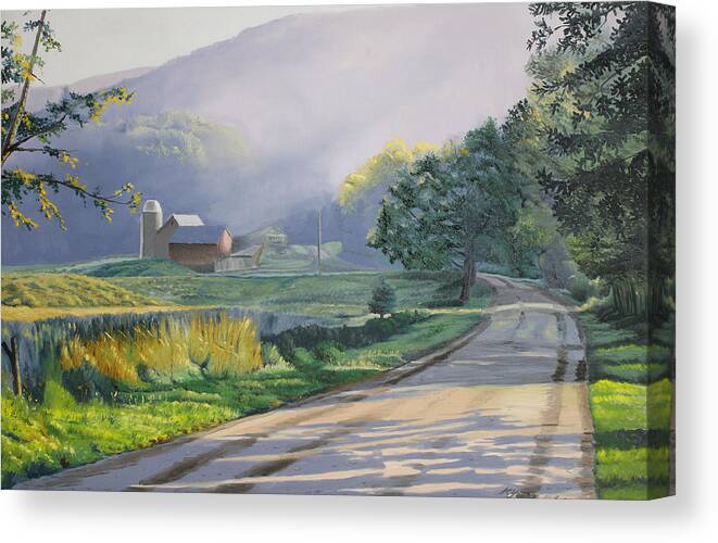 Landscapes Canvas Print featuring the painting Morning Mist by Kenneth Young
