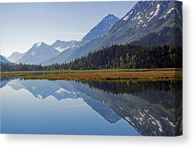 Alaska Canvas Print featuring the photograph Morning Reflections by Angie Schutt