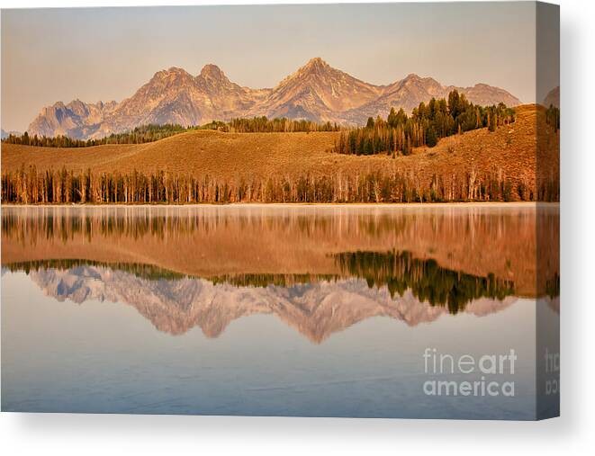 Rocky Mountains Canvas Print featuring the photograph Morning Sawtooth Reflections by Robert Bales