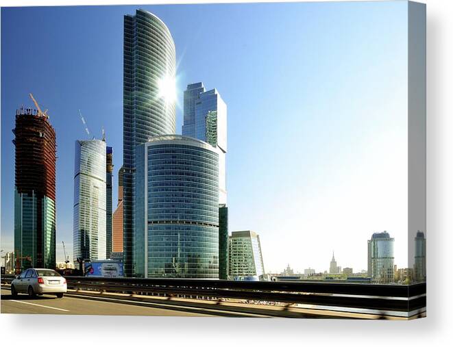 Clear Sky Canvas Print featuring the photograph Moscow City At Sunny Day by Vladimir Zakharov