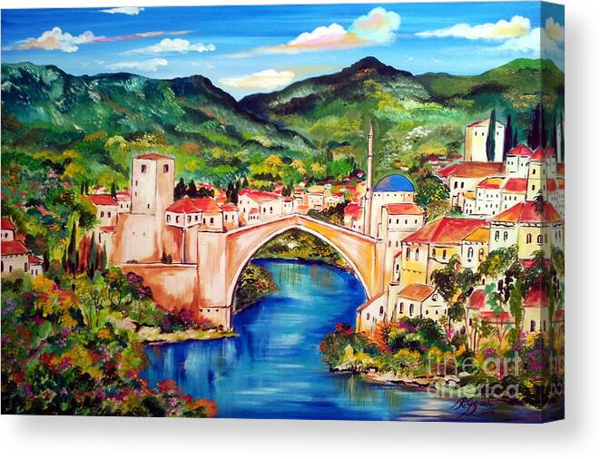 Mostar Canvas Print featuring the painting Mostar by Roberto Gagliardi