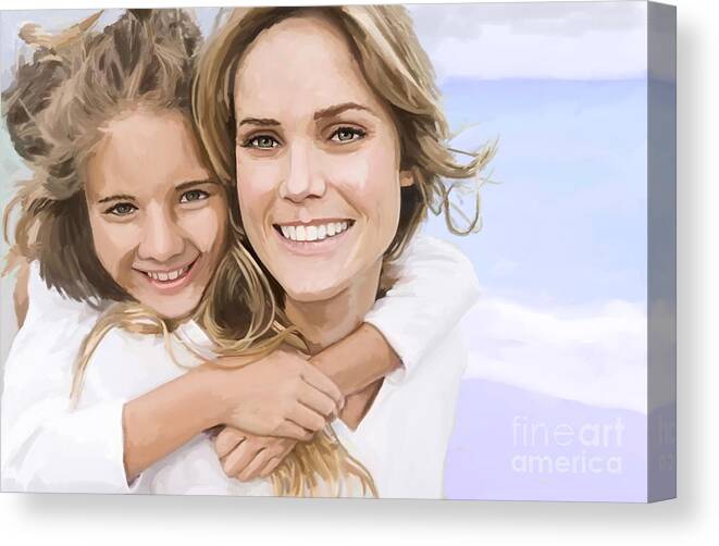 Capture Canvas Print featuring the painting Mother Daughter Portrait  by Tim Gilliland