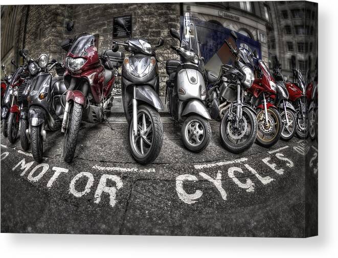 Motorcycle Canvas Print featuring the photograph Motor Cycles by Evelina Kremsdorf