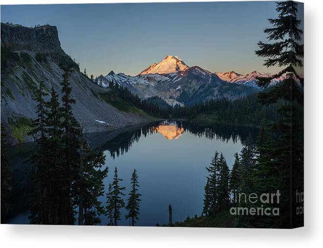 Mount Baker Canvas Print featuring the photograph Mount Baker Sunrise Reflection Serenity by Mike Reid