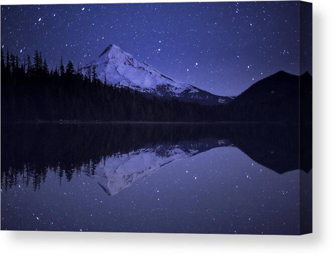 534808 Canvas Print featuring the photograph Mount Hood And Starry Sky Reflected In by Michael Durham