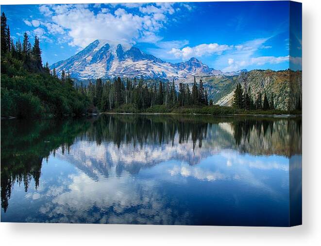 Bench Lake Canvas Print featuring the photograph Mount Rainier Reflection at Bench Lake by Lynn Hopwood