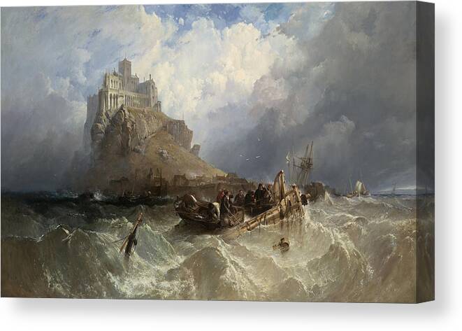 Clarkson Frederick Stanfield Canvas Print featuring the painting Mount St Michael Cornwall by Clarkson Frederick Stanfield