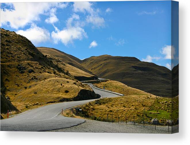 Wanaka Canvas Print featuring the photograph Mountain pass road by Jenny Setchell