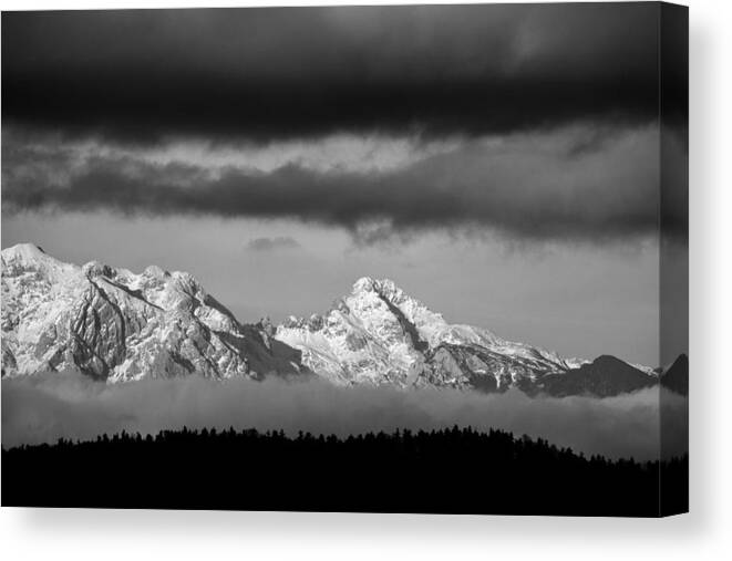 Cloudscape Canvas Print featuring the photograph Mountains and clouds by Ian Middleton