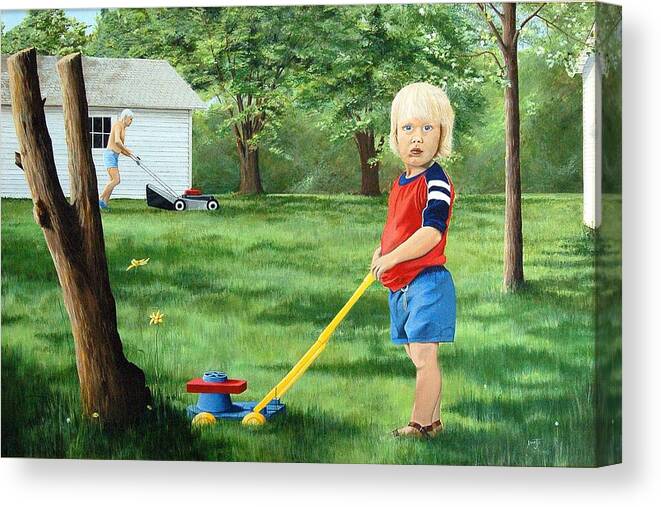 Figures Canvas Print featuring the painting Mowing by AnnaJo Vahle