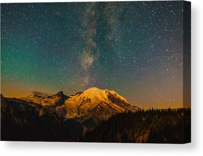 Mt.rainier Canvas Print featuring the photograph Mt.Rainier with Milky way by Hisao Mogi