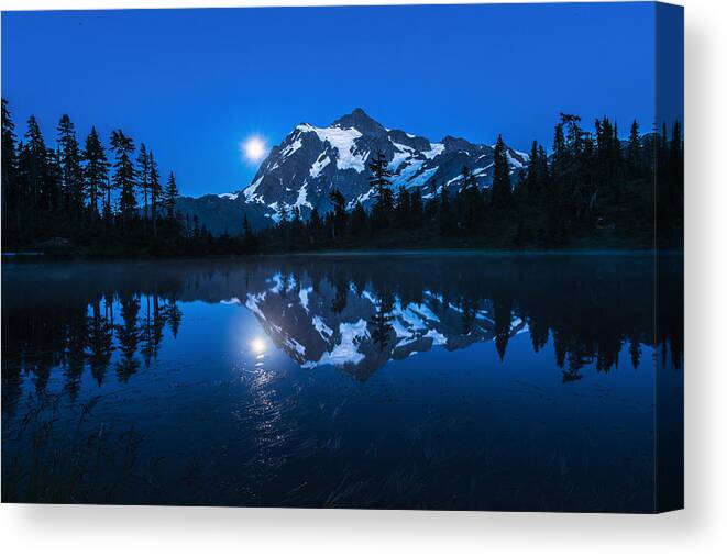 Full Moon Canvas Print featuring the photograph Mt.Shuksan with Full moon by Hisao Mogi