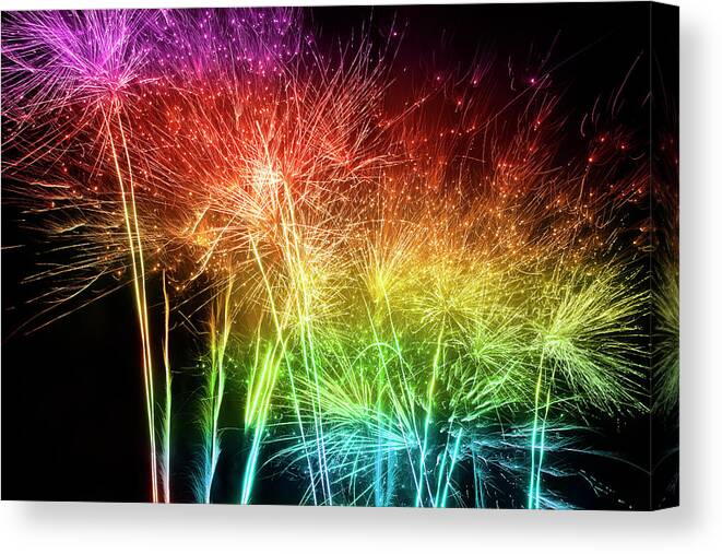 Event Canvas Print featuring the photograph Multicolored Fireworks by Kamisoka