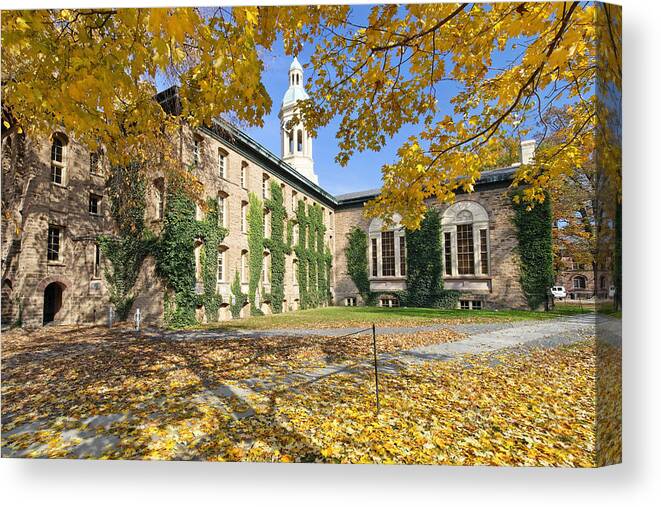 Architecture Canvas Print featuring the photograph Nassau Hall with Fall Foliage by George Oze