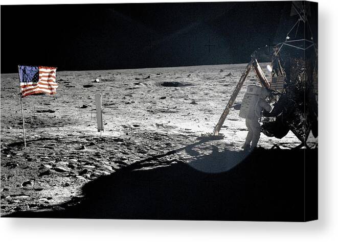 Spacesuit Canvas Print featuring the photograph Neil Armstrong On The Moon by Nasa/science Photo Library