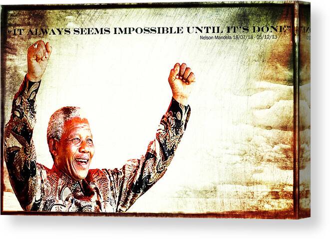 Nelson Mandela Canvas Print featuring the photograph Nelson Mandela by Spikey Mouse Photography