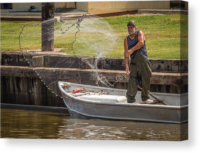 Net Canvas Print featuring the photograph Net Fishing in Delcambre LA by Gregory Daley MPSA