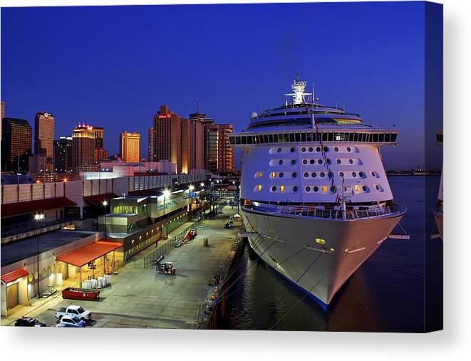 New Orleans Canvas Print featuring the photograph New Orleans Skyline with the Voyager of the Seas by Jason Politte