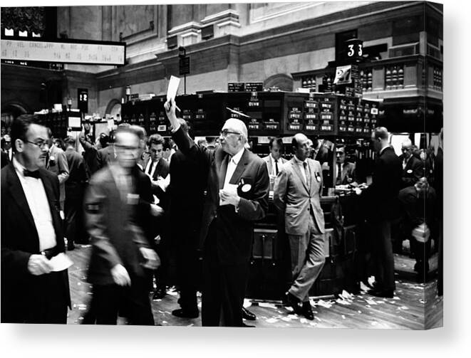 1963 Canvas Print featuring the photograph New York Stock Exchange 1963 by Mountain Dreams