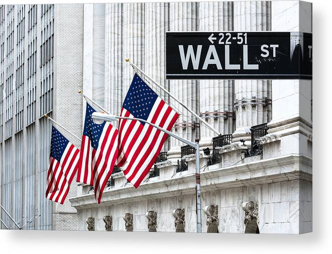 Downtown District Canvas Print featuring the photograph New York Stock Exchange, Wall st, New York, USA by Matteo Colombo