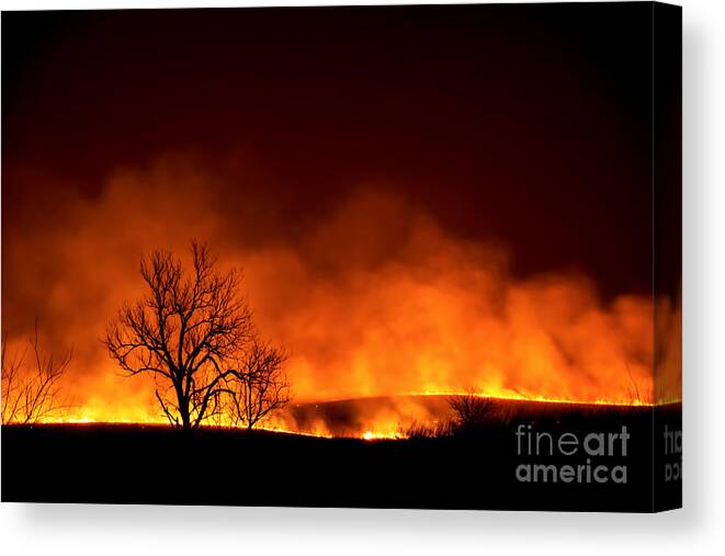 Flint Hills Canvas Print featuring the photograph Night Burn by Jean Hutchison