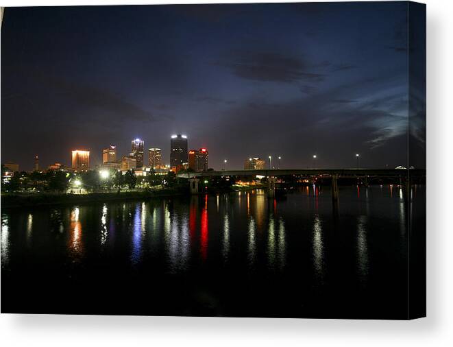 Junction Canvas Print featuring the photograph Night on the Junction Bridge by Robert Camp