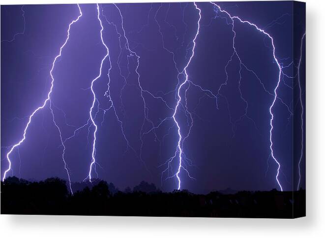 Thunderstorm Canvas Print featuring the photograph Night With Spectacular Lightning by Republica
