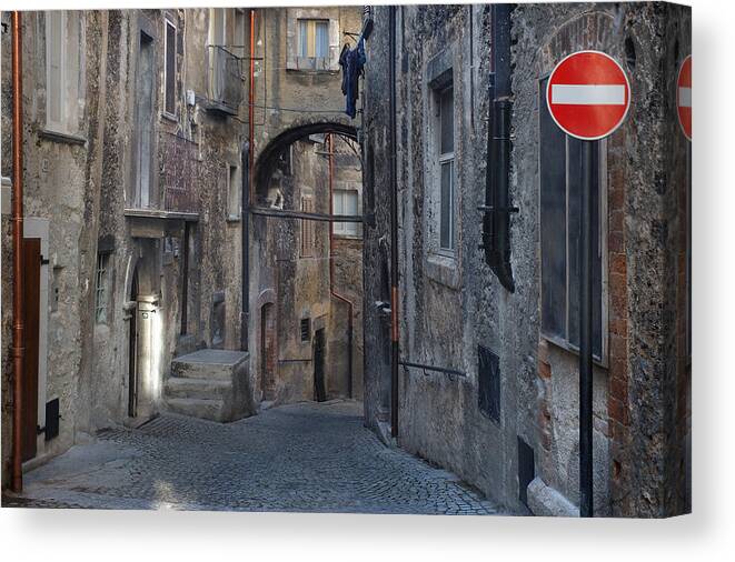 Street Canvas Print featuring the photograph No entry street Scanno by Jerry Daniel