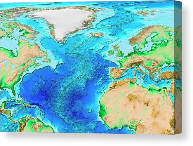 Atlantic Ocean Canvas Print featuring the photograph North Atlantic Topography by Noaa/science Photo Library