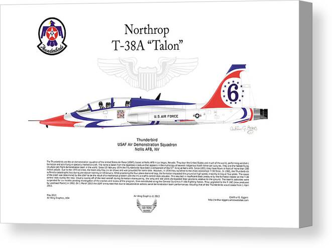 Northrop Canvas Print featuring the digital art Northrop T-38A Talon Thunderbird 6 by Arthur Eggers