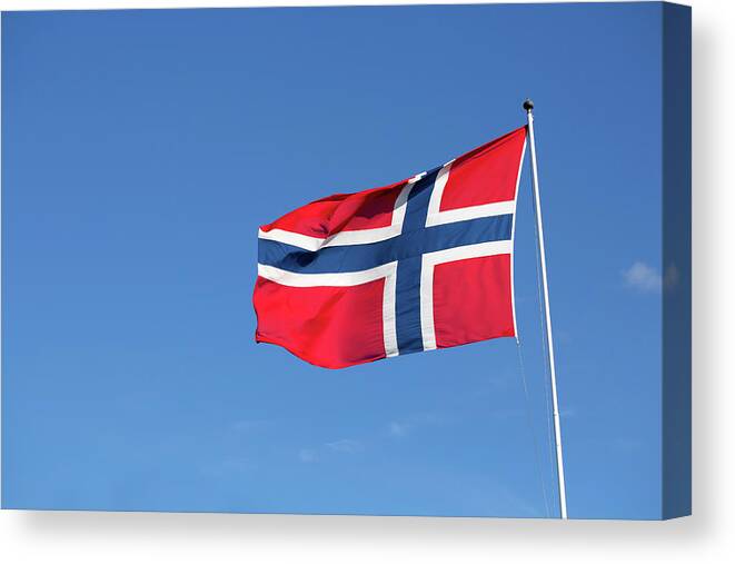 Pole Canvas Print featuring the photograph Norwegian Flag by Elin Enger
