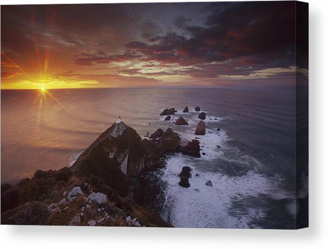 Feb0514 Canvas Print featuring the photograph Nugget Point Lighthouse At Sunrise by Colin Monteath
