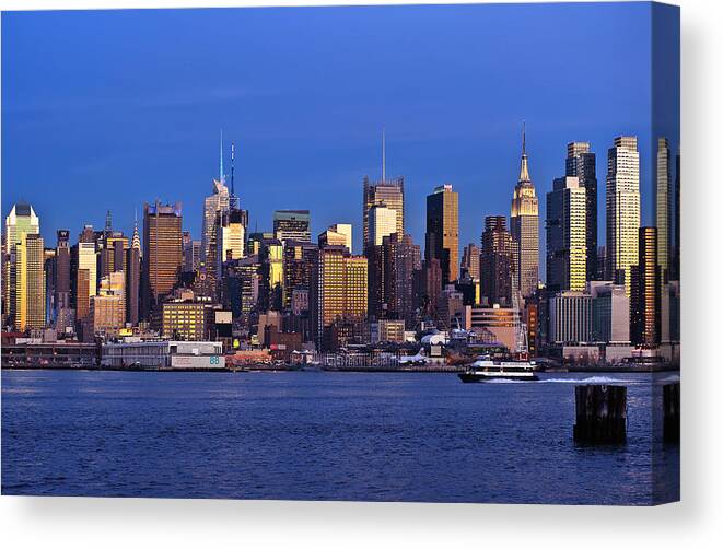 Best New York Skyline Photos Canvas Print featuring the photograph NY Skyline at Twilight by Mitchell R Grosky