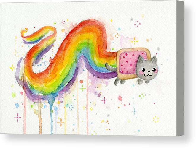 Nyan Canvas Print featuring the painting Nyan Cat Watercolor by Olga Shvartsur