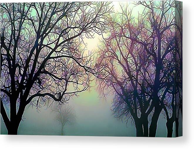 Oak Tree Canvas Print featuring the digital art Oak Trees in the Mourning Myst by Wernher Krutein
