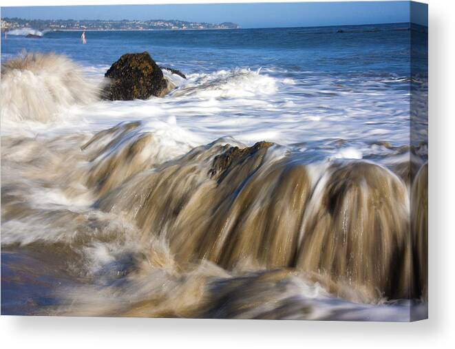Ocean Waves Canvas Print featuring the photograph Ocean Waves Breaking Over The Rocks Photography by Jerry Cowart