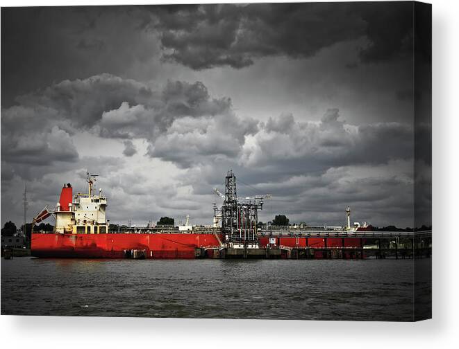 Trading Canvas Print featuring the photograph Oil Tanker In A Port by Delectus