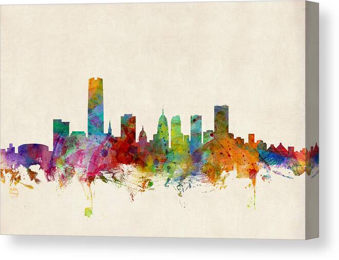 Watercolour Canvas Print featuring the digital art Oklahoma City Skyline by Michael Tompsett