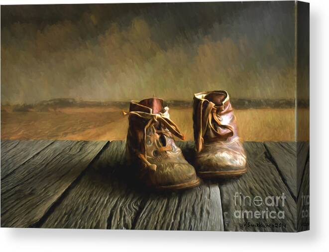 Art Canvas Print featuring the painting Old Boots by Veikko Suikkanen