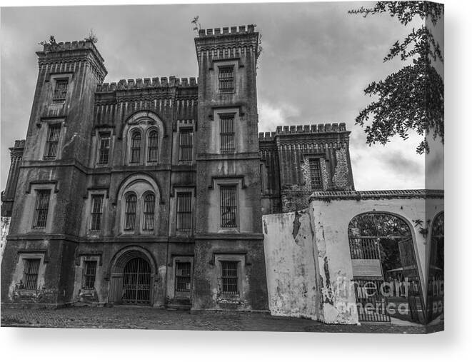Old Canvas Print featuring the photograph Old City Jail in Black and White by Dale Powell