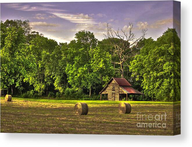 Reid Callaway Old Barn Canvas Print featuring the photograph Old Friends The Barn and Oak Tree by Reid Callaway