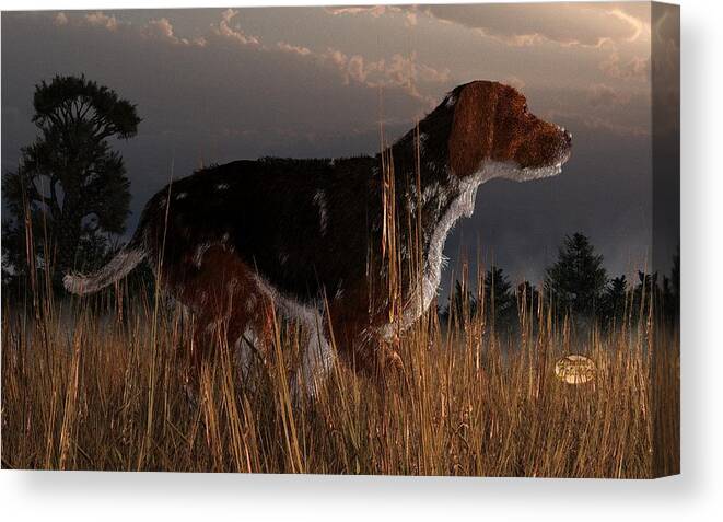 Dog Canvas Print featuring the digital art Old Hunting Dog by Daniel Eskridge