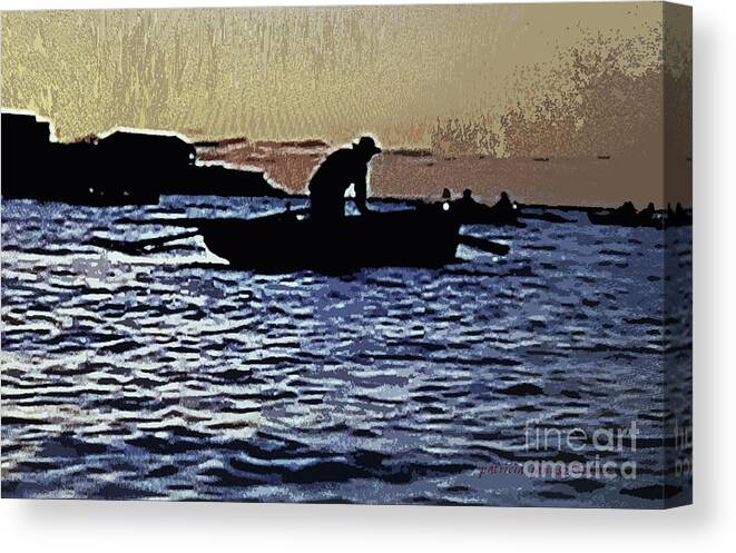 Fishing Canvas Print featuring the mixed media Old Man and the Sea by Patricia Januszkiewicz