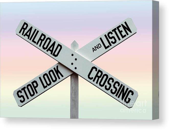 Crossroads Canvas Print featuring the photograph Old Railroad Crossing Sign by Phil Cardamone