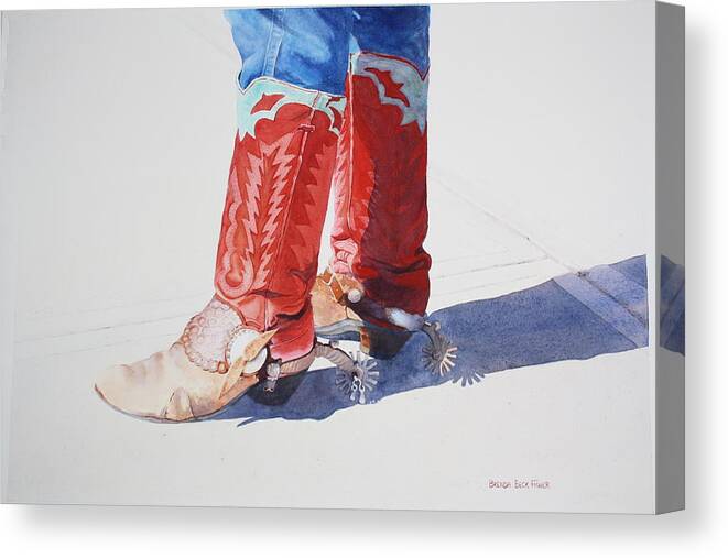 Cowboy Boots Canvas Print featuring the painting Old Soles by Brenda Beck Fisher