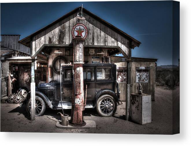 Arizona Canvas Print featuring the photograph Old Time Gas Station - 1927 Dodge by Mark Valentine