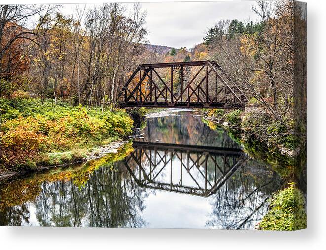 Vermont Canvas Print featuring the photograph Old Vermont Train Bridge in Autumn by Edward Fielding