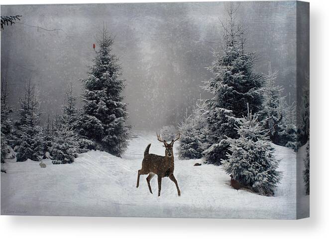 Winter Canvas Print featuring the digital art On a snowy evening by Lianne Schneider