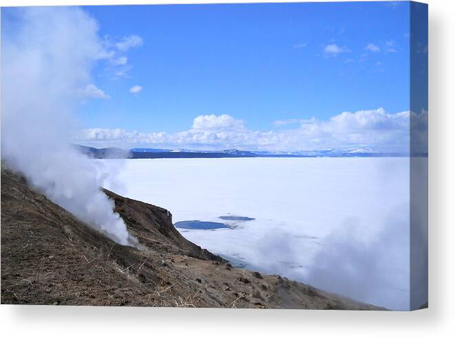 Yellowstone National Park Canvas Print featuring the photograph On the Edge of Lake Yellowstone by Michele Myers