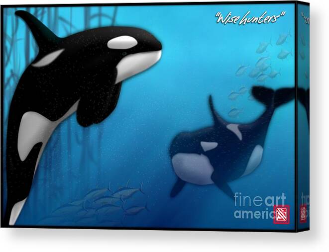 Killer Whales Canvas Print featuring the digital art Orca Killer Whales by John Wills